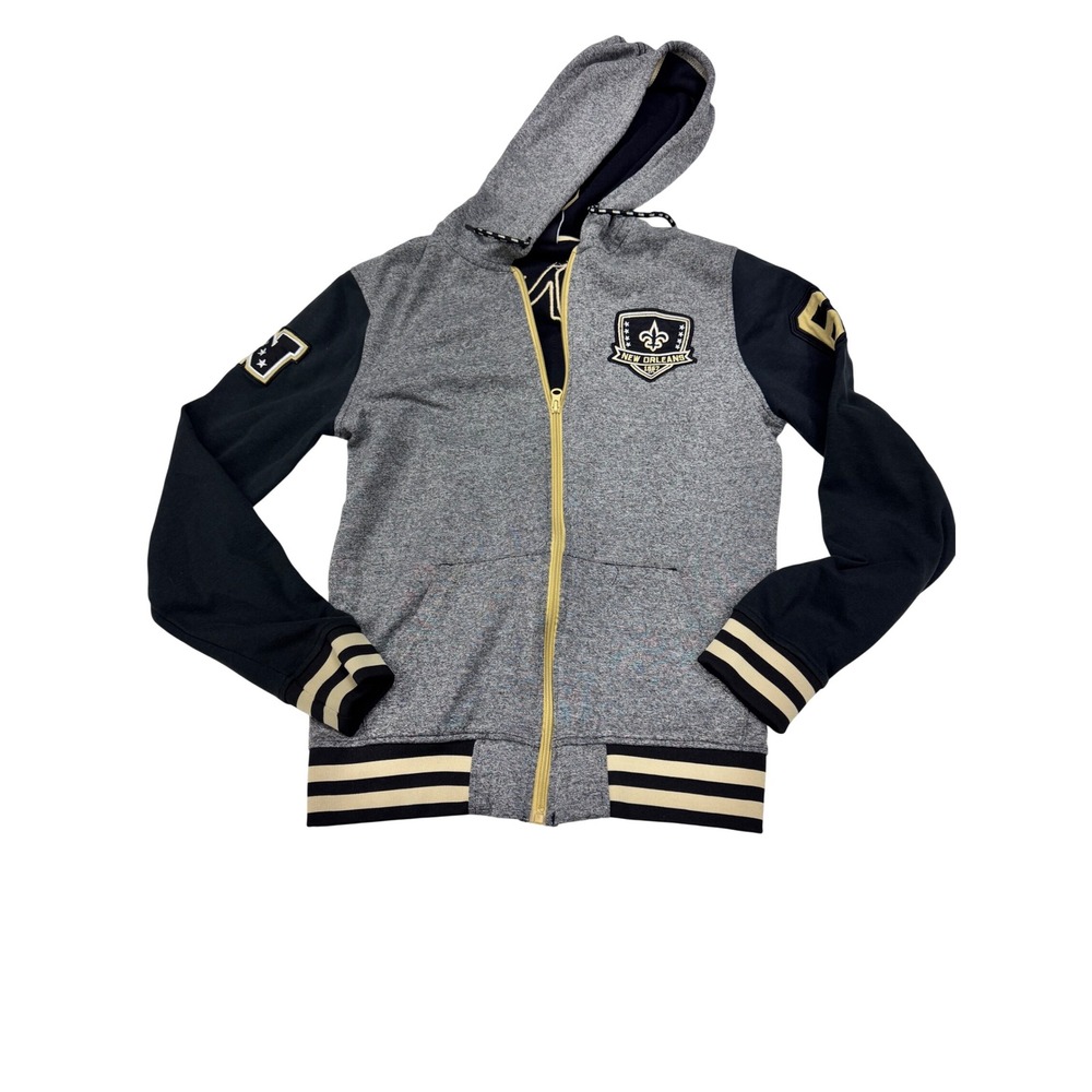 NFL Team Apparel New Orleans Saints Hoodie Mens Small Gray Black Full Zip
